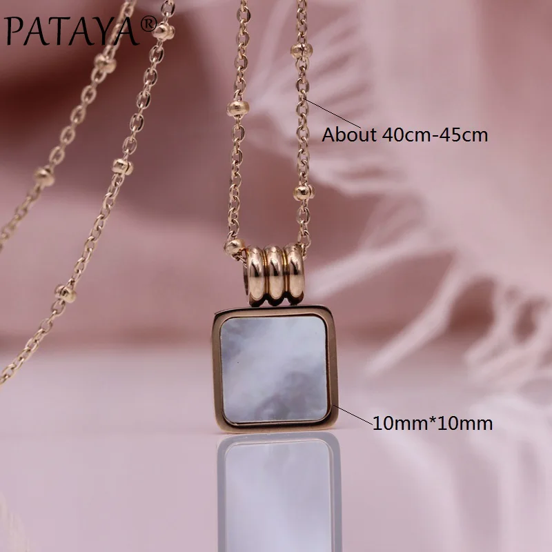 Necklace1 PATAYA круглый корпус Длинные ожерелья 585 цвета розового золота квадратный милые Подвески Для женщин; узор «бабочки» и «любовь» Свадебная вечеринка тонкой Модные украшения - Окраска металла: Necklace1