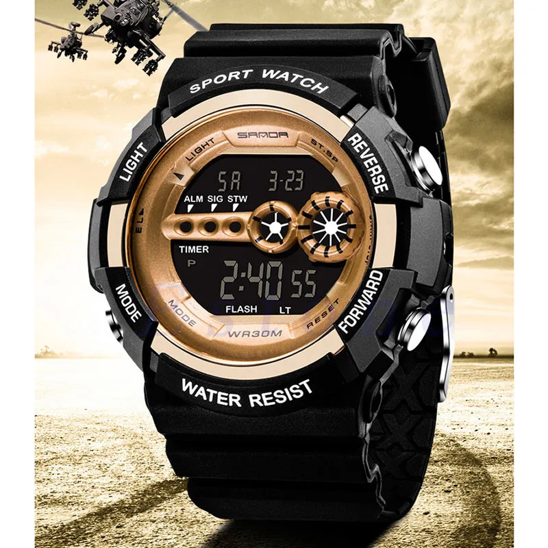 Golden Montre Homme спортивные часы Мужские Аналоговые Цифровые армейские силиконовые спортивные светодиодный водонепроницаемые наручные часы Woche мужские часы - Цвет: Golden