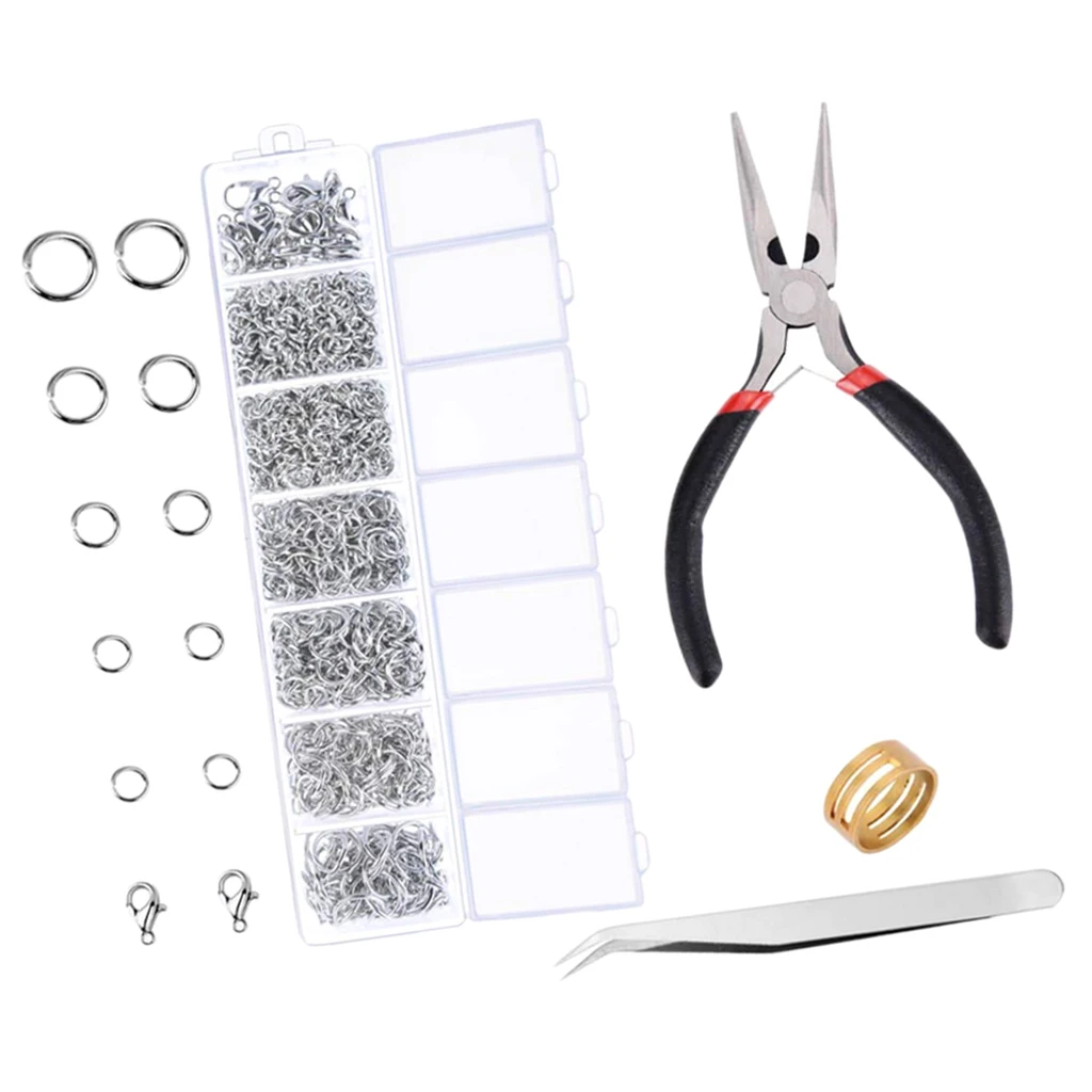 7 Grids Jewellery Findings Kit Lobster Clasps Jump Rings Plier DIY Jewelry Making