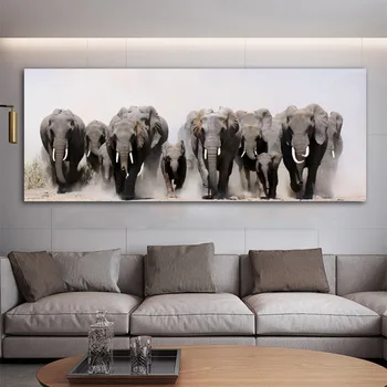 

RELIABLI ART Elephant Run On Grass Animal Pictures Canvas Painting Wall Art For Living Room Bedroom Modern Decoration Unframed