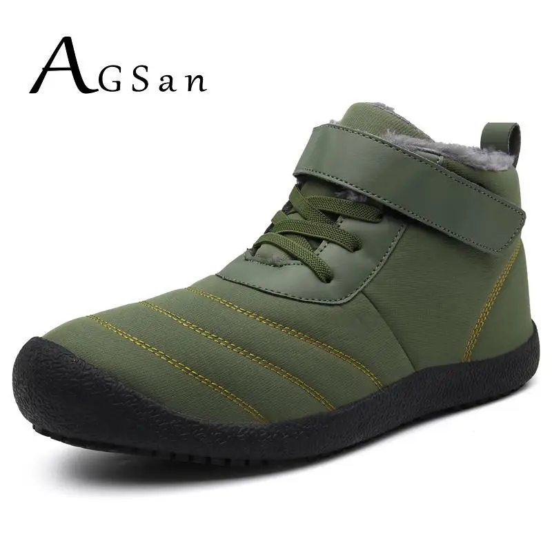 AGSan/теплые зимние ботинки; мужские Ботильоны; водонепроницаемая обувь; большие размеры 35-48; парные ботинки для влюбленных; плюшевые ботильоны зеленого цвета