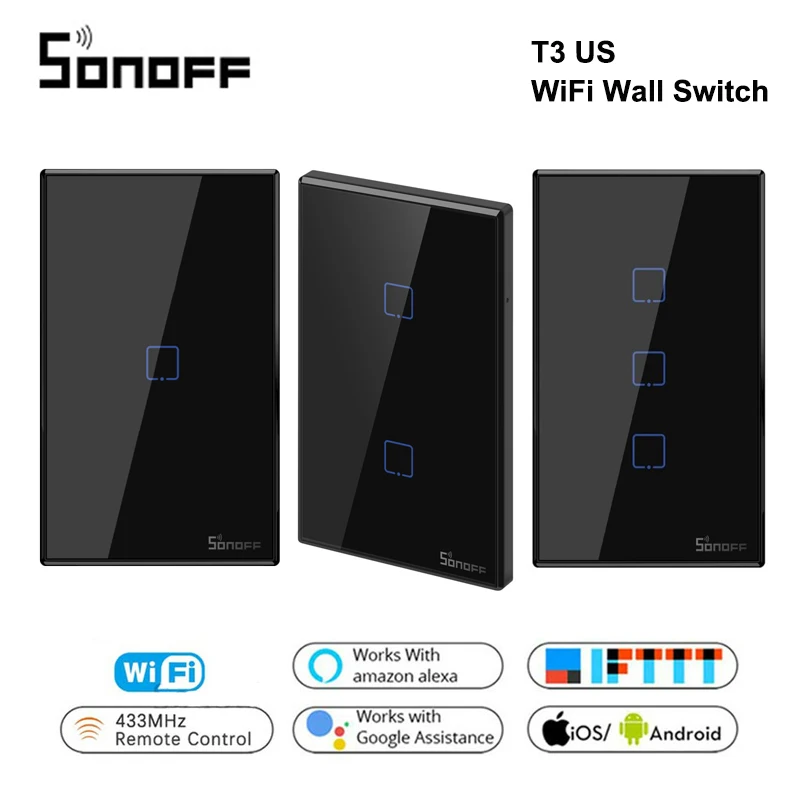 Itead Sonoff T3 US 1/2/3 gang TX 433Mhz Радиочастотный пульт дистанционного управления Wifi