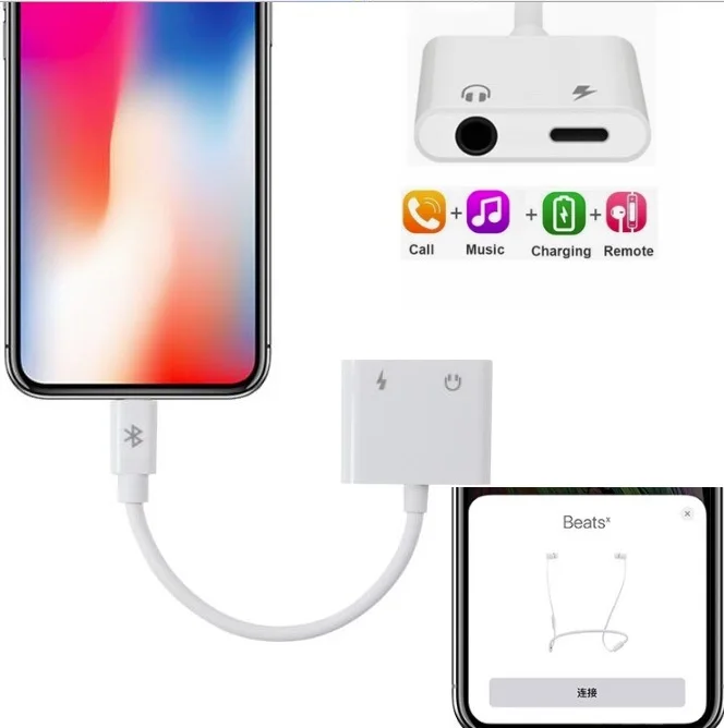 100Pcs Lot For 8 pin to 3 5mm Dual Aux Jack Headphone Earphones Audio Splitter Adapter Charging Music For 11 pro max X Xs Max