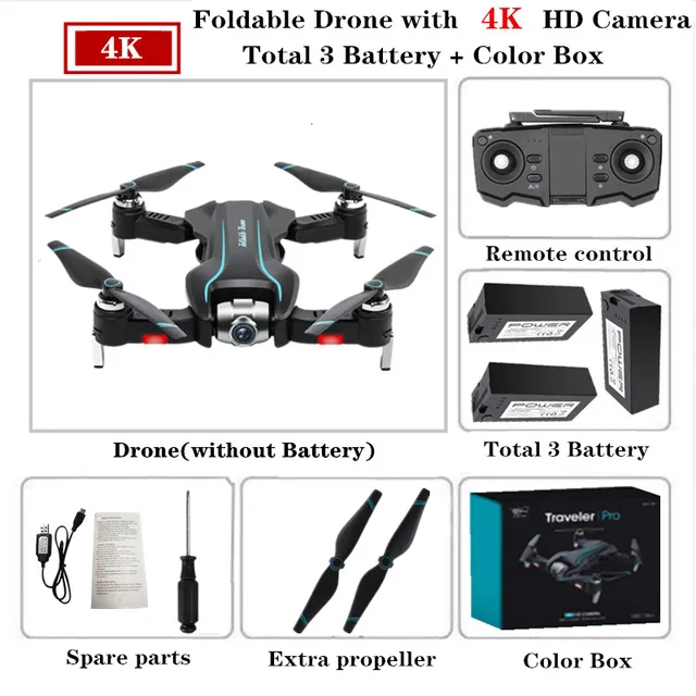 4K-Color Box-3B S17 Дрон 4k HD камера gps Квадрокоптер WiFi fpv 1080P без сигнала возврат RC вертолет полет 15 минут Квадрокоптер Дрон с камерой - Цвет: 4K-Color Box-3B