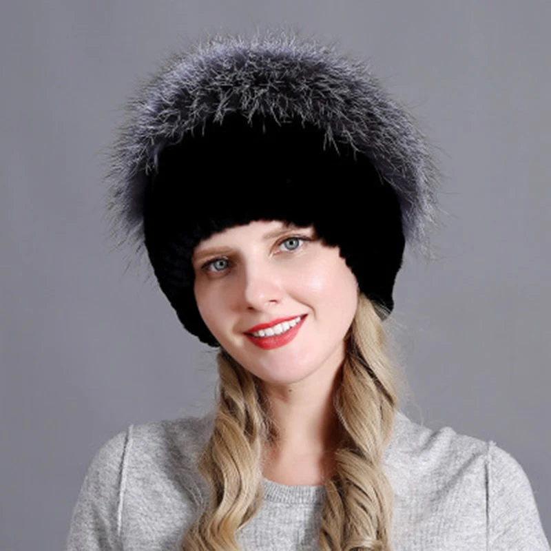 Для женщин зимняя шапка из искусственного меха шапки из меха кролика рекс для Для женщин Вязание-Шапочка утепленная женский роскошный лиса Кепки шапки бини шапки Шапки