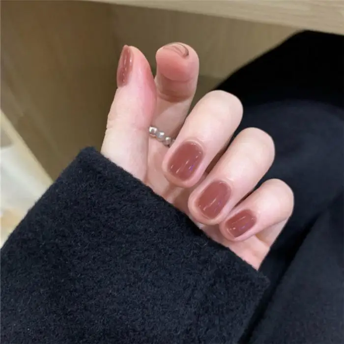 Короткие накладные ногти новые корейские желе поддельные ногти с клеем Ins Элегантный чистый цвет маникюрные украшения короткие круглые накладные ногти