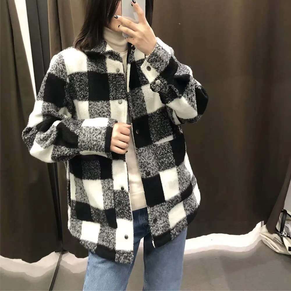 Vomvoa Retro Plaid Woolen Coat Fashion 