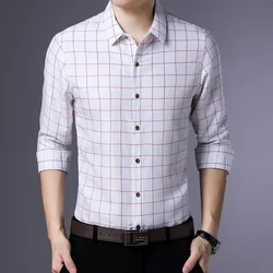 Coodrony camisa casual masculina, camisa xadrez de manga comprida slim fit de primavera e outono vestido de negócios c6211