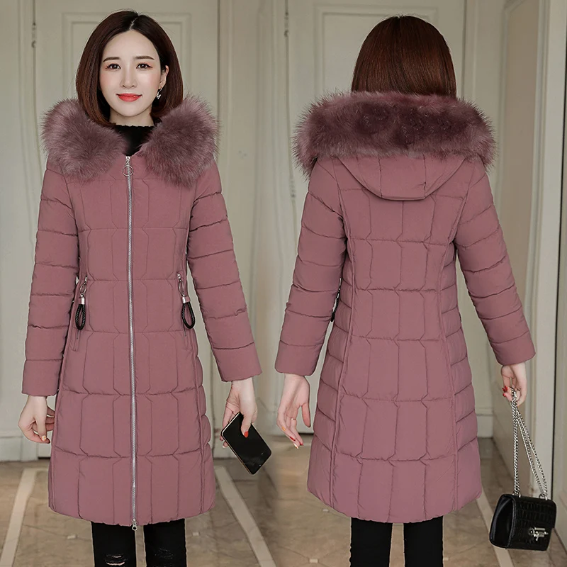Новые зимние куртки женские пальто с капюшоном с меховым воротником размера плюс 4XL Дамская стеганая верхняя одежда облегающая длинная парка зимнее пальто для женщин - Цвет: Коричневый