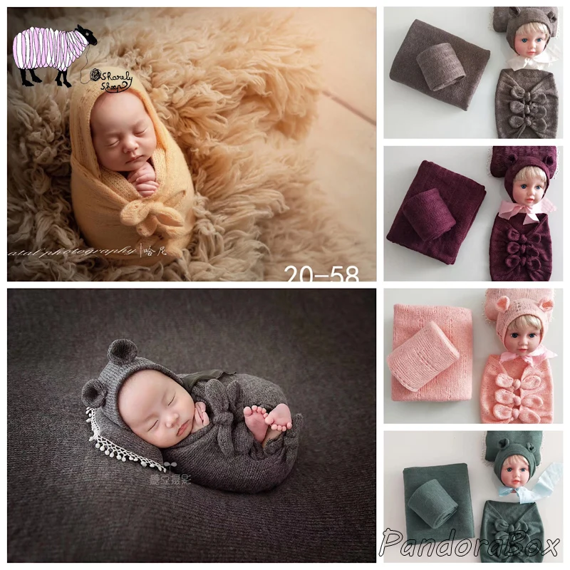 Детские тянущиеся обертывания + шляпа реквизит для фотосъемки новорожденных