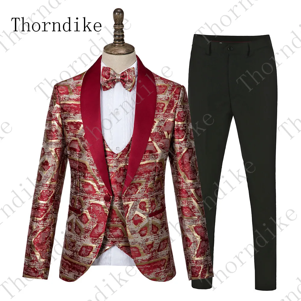 suits 11 Мужской Камуфляжный костюм Thorndike со штанами, свадебные костюмы для выпускного вечера для мужчин, бордовый жаккардовый приталенный костюм с цветочным принтом(пиджак+ жилет+ брюки - Цвет: suits 11