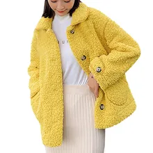 Женское осенне-зимнее пальто из овчины, Женская флисовая верхняя одежда, длинный рукав, меховой жакет с вортником стойкой, пальто из плюша, куртка с карманами, пальто