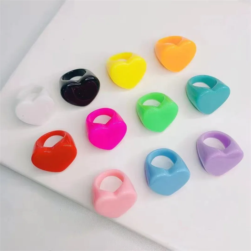 Finger Ring Sparkling Heart Ring Resin Heart Resin Acrylic Finger Rings For Women Girls Summer party Jewelry Gifts