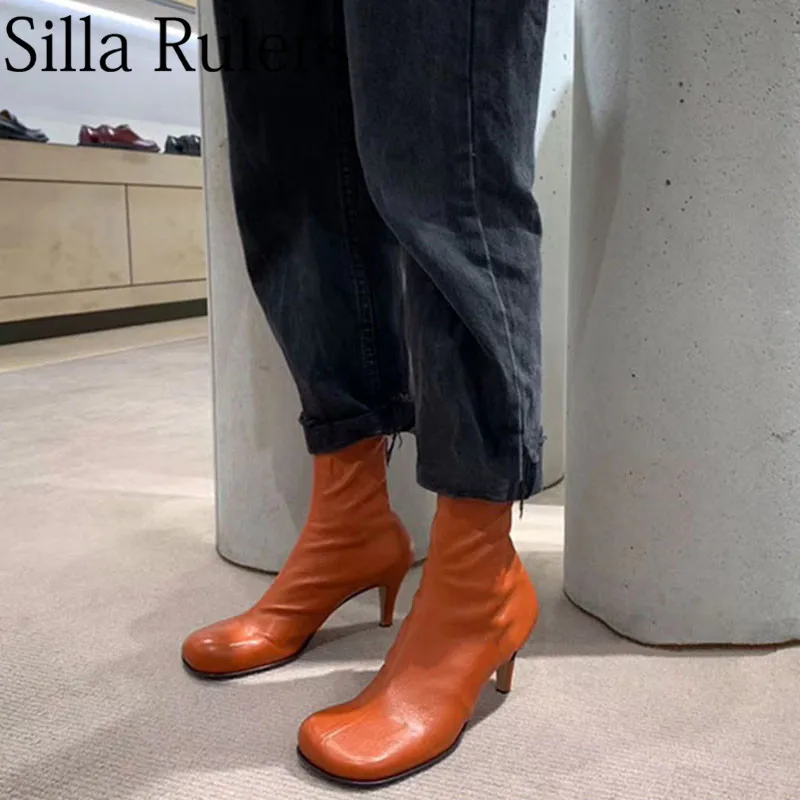 Silla liners/Новинка; удобные ботильоны из натуральной кожи; женские полусапожки на высоком каблуке с квадратным носком; zapatos de mujer