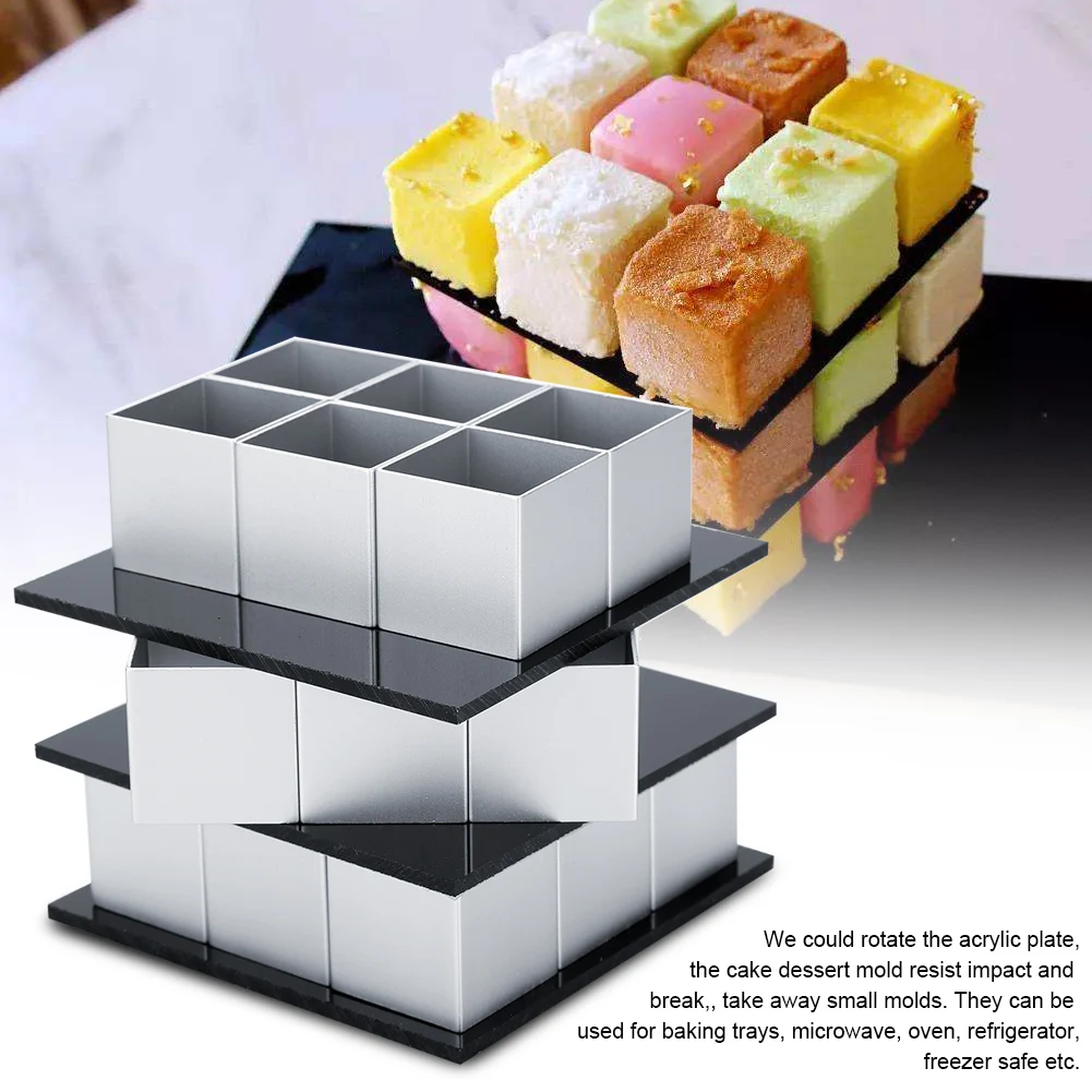 Cubo Di Metallo Forma Quadrata Stampo In Silicone Per Strumenti Di Decorazione Di Torte Stampi Per Torte Da Dessert Con Mousse Di Rotazione 3D Fai-Da-