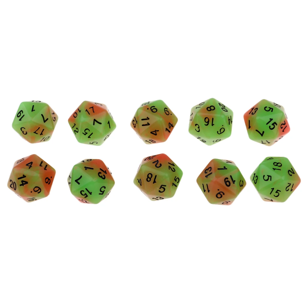 10PCS Night Luminous Dice Role Playing Game D20 Dice for Dungeons &Dragons DND Role Playing Game Dices