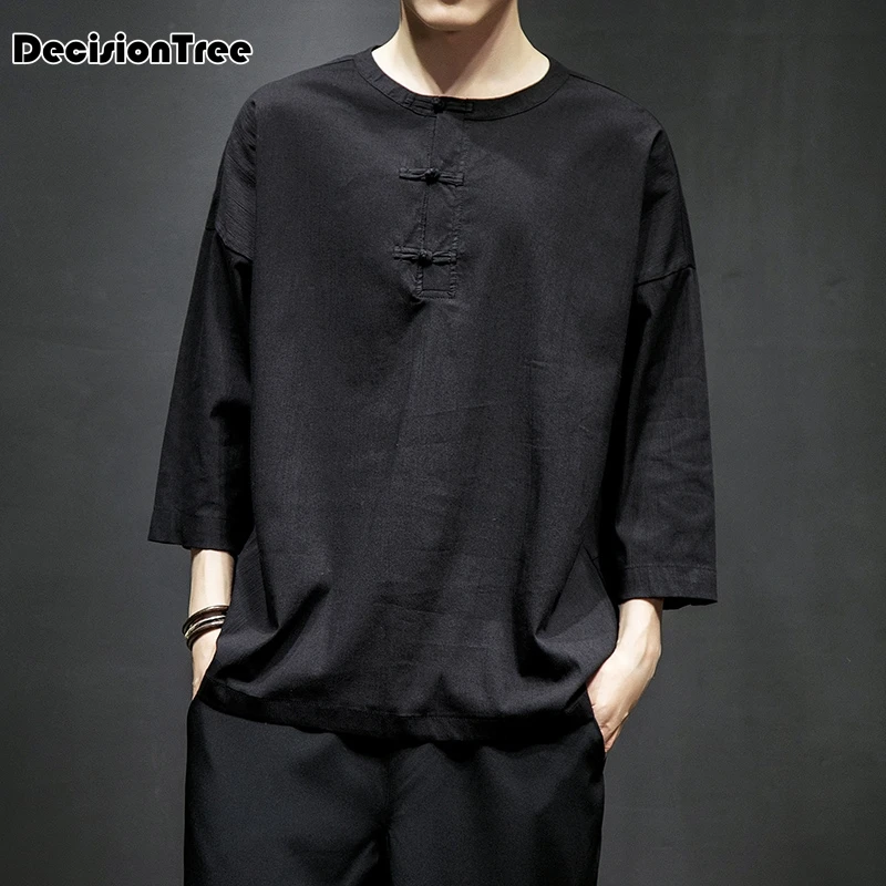 2019 Китайская одежда мужская рубашка с коротким рукавом Традиционный китайский традиционный костюм в стиле Тан Топы Рубашки в восточном