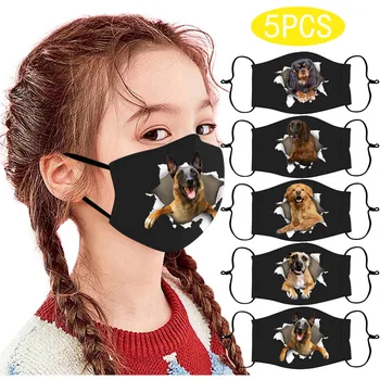 

4/5PCS Face Mask for Children's Adjustable Windproof Reusable Dog Printed Face Mask Washable Mouth Cover mondmasker wasbaar
