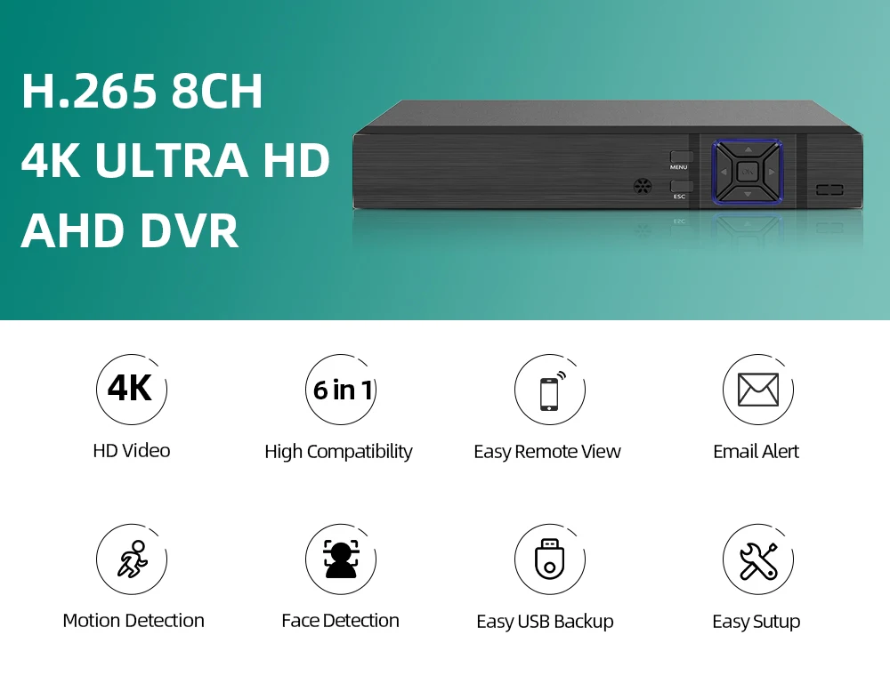 outdoor camera system 8MP 4K Video Surveillance AHD DVR Audio Face Detection 8CH 8 Channel Hybrid DVR NVR 6 in 1 H.265+ XVI TVI CVI NVR AHD DVR Xmeye door security camera