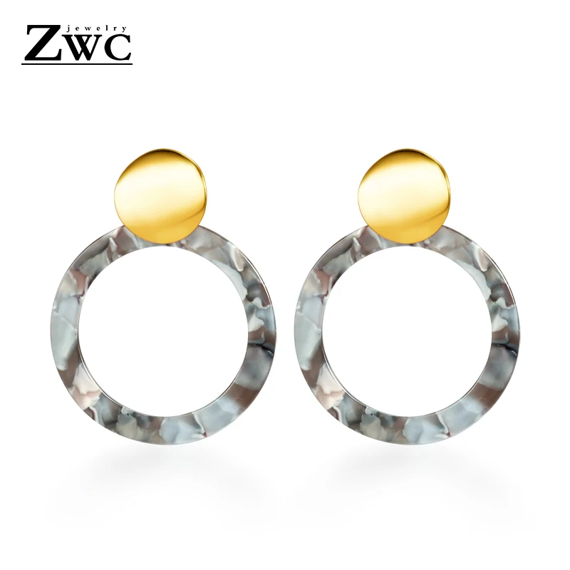 Gray 2 ZWC, винтажные корейские большие серьги для женщин, женская мода, золото, кубический цирконий, висячие серьги, серьги геометрической формы, ювелирное изделие - Окраска металла: Gray 2
