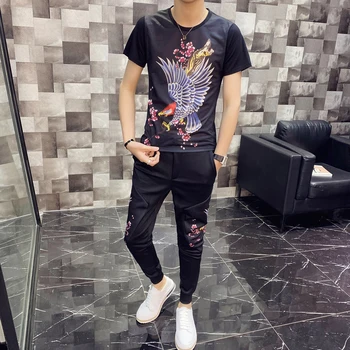 

Trainingspak Heren Two Piece Set Men Slim Fit Outfits Men Set Short Sleeve T Shirt High Quality Tracksuit Top And Pants Men