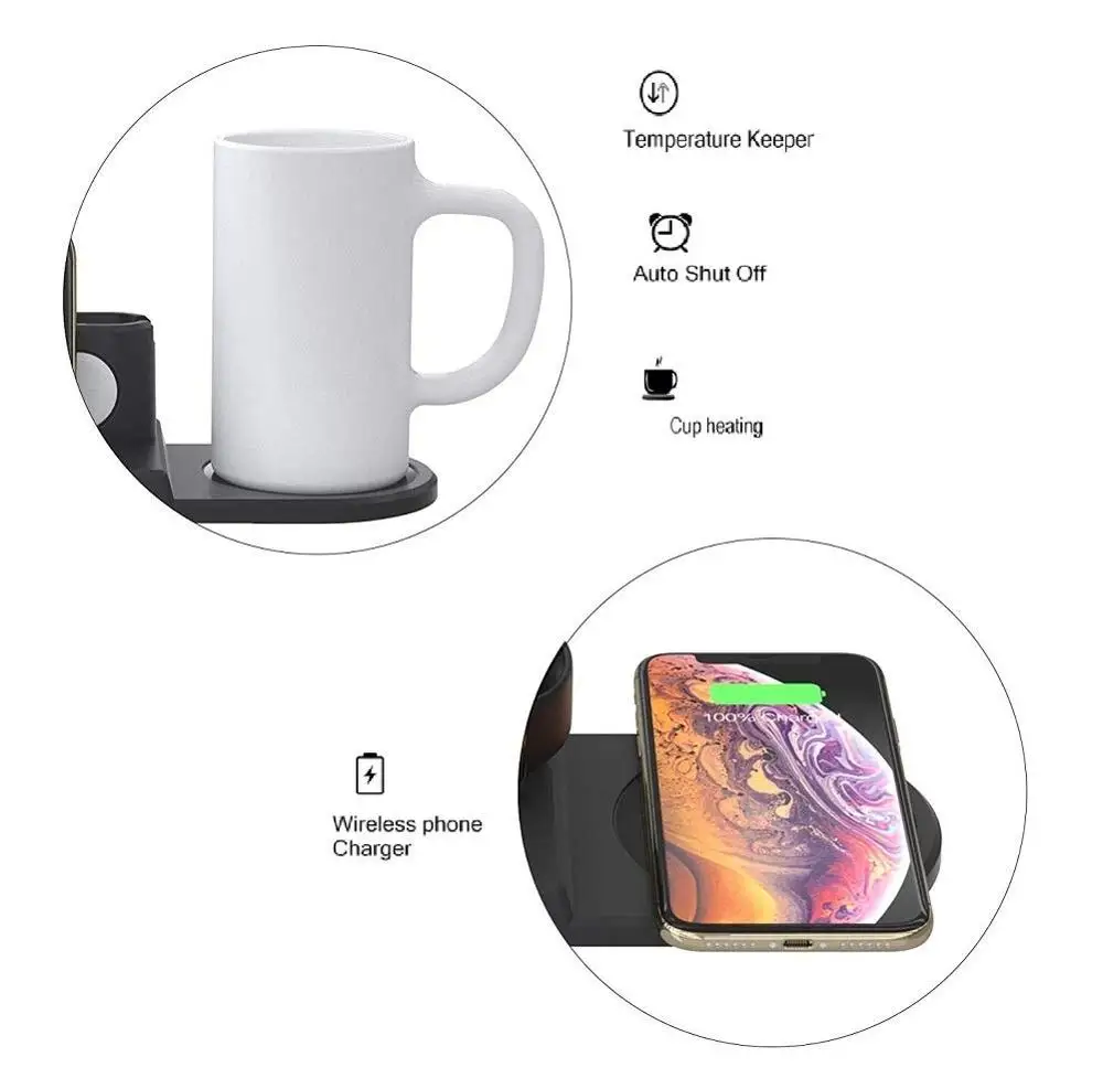  Mug Warmer 15W Qi Wireless Charger 4 in 1 Charging Stand Dock Station Cup For iPhone 11 8 XS XR X A - 4000493052040