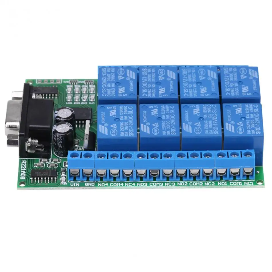 8-Channel RS 232 Relay 12V DB9 RS 232 Relay Module Remote Control Switch Smart Home Relay