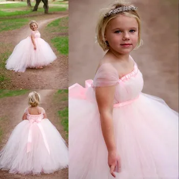 

Cute Flower Girls Dresses Square Capped Sleeves Pageant Gowns Back Zipper Custom Made Birthday Gown First Communion Dress