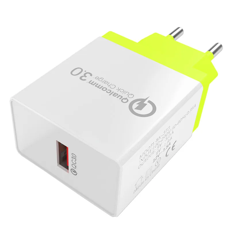 Быстрое зарядное устройство YWEWBJH 3,0 5 V/3A USB зарядное устройство для iPhone XS 7 8 QC 3,0 EU быстрое настенное дорожное зарядное устройство для samsung для huawei BK372 - Тип штекера: Yellow