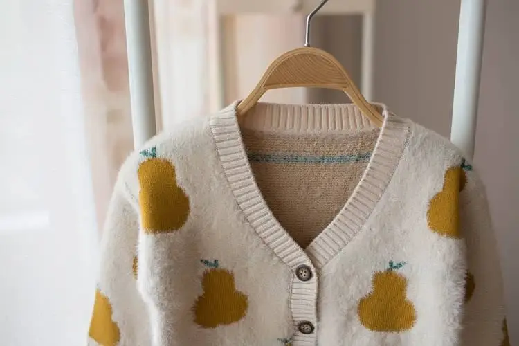 Spring Autumn Baby Boys Faux Mink Fur Knitted Cardigan Sweater Boys Pear Printed Jacket Children Outerwear Clothing F125
