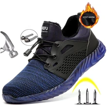 Новинка, небьющаяся обувь для безопасности, Мужская защитная обувь зимние теплые мужские ботинки на меху со стальным носком, большие размеры 36-48