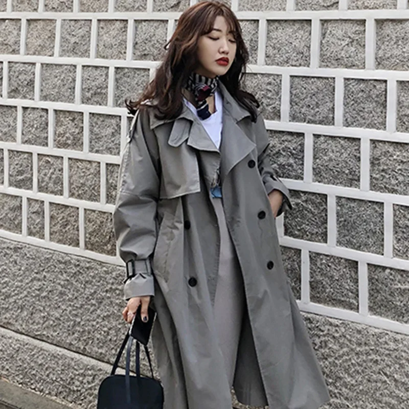 BGTEEVER Vintage Oversized Double Breasted Trench Coats Women Sashes Long Loose Female Windbreaker Overcoats Autumn Winter