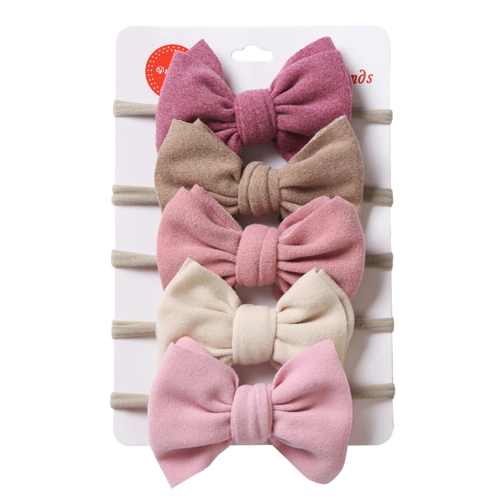 5 개/몫 솔리드 보우 머리띠 가짜 스웨이드 폴리 에스터 와플 탄성 나일론 헤어 밴드  패션  소년 소녀 Headwraps