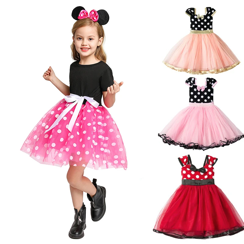 Girls Mickey Minnie Tutu Dress Children Summer Dots Bowknot Cartoon Fancy  Dress Up Costume Girl Birthday Party Outfit Sundress - Girls Casual Dresses  - AliExpress