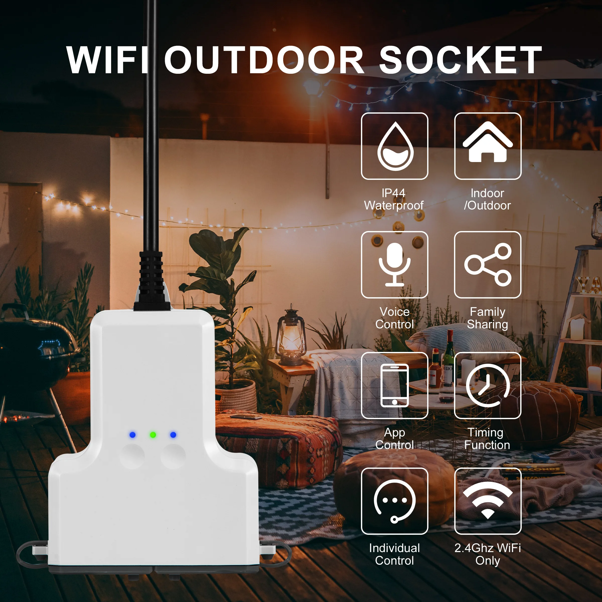 Outdoor Smart Wi-Fi Plug with 2 Individually Controlled Outlets