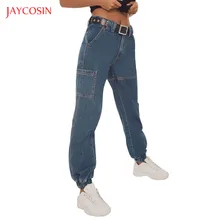 Jaycosin новые модные женские джинсы с карманами джинсовые однотонные женские со средней талией сплайсированные сексуальные свободные Промытые светильник штаны-шаровары