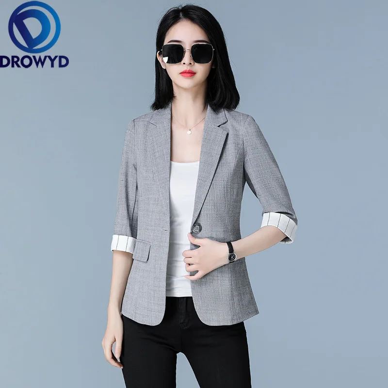 

2020 Apricot Blazer Casual Women Tailored Coat Lady Office Work Suit OL Styles Elegant 3XL Pockets Slim Blazer Jacket Chic Tops