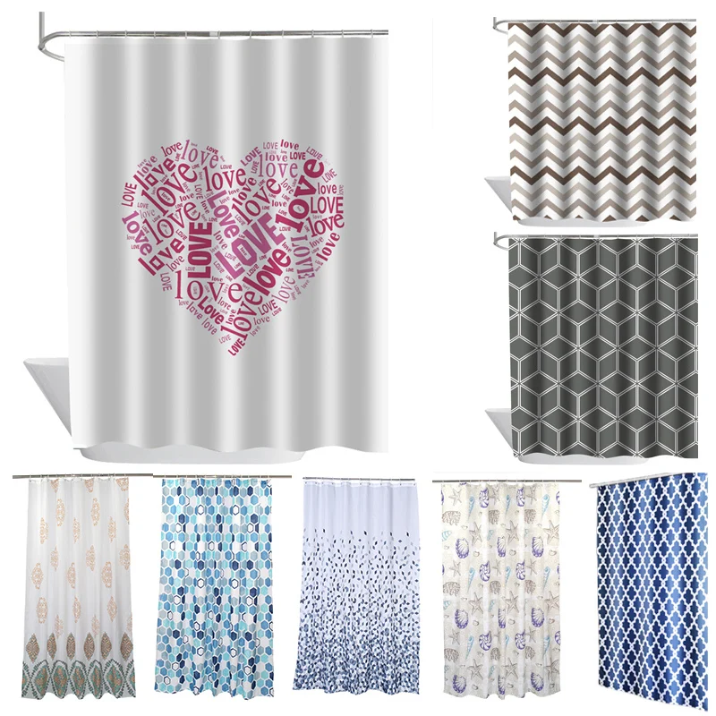 Shower-Curtains Bathtub White Waterproof Polyester-Fabric with Hooks-Rings for Black