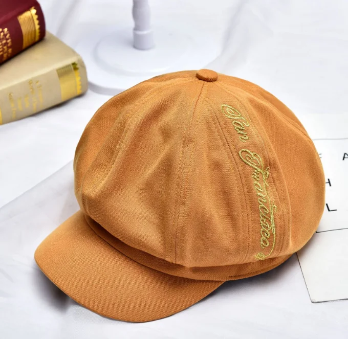 orange Модная восьмиугольная шапка для отдыха, осенние и зимние береты, Женская Корейская версия, простая тонкая весенняя и летняя английская шапка - Цвет: orange