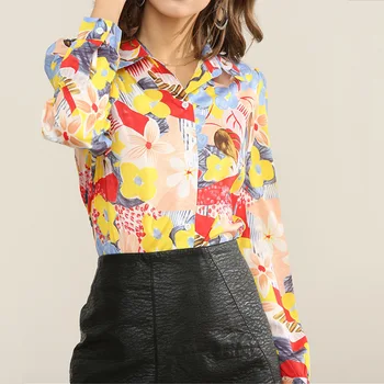 

Women Floral Print Shirt Blouse Fashion Turn Down Collar Long Sleeve Blouse Casual Female Blouses Ladies Shirts Tops Femme