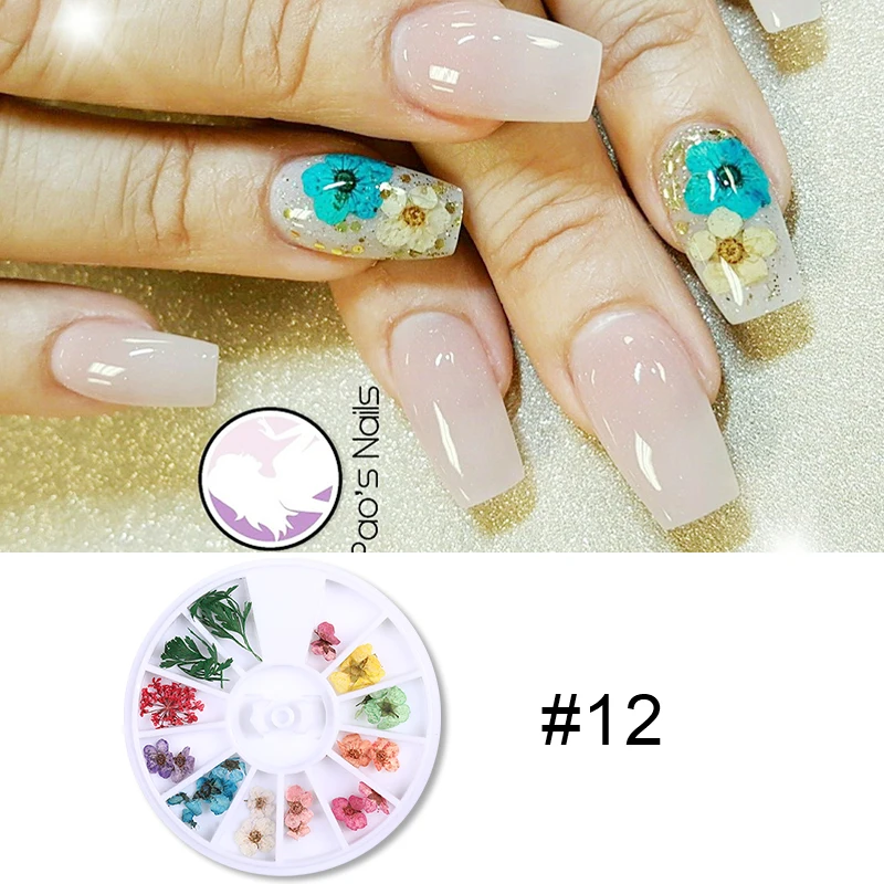 12 Грит микс сушеных цветов украшения для ногтей натуральные Цветочные наклейки в виде листьев 3D сухие дизайн ногтей Полировка маникюрные советы - Цвет: 12