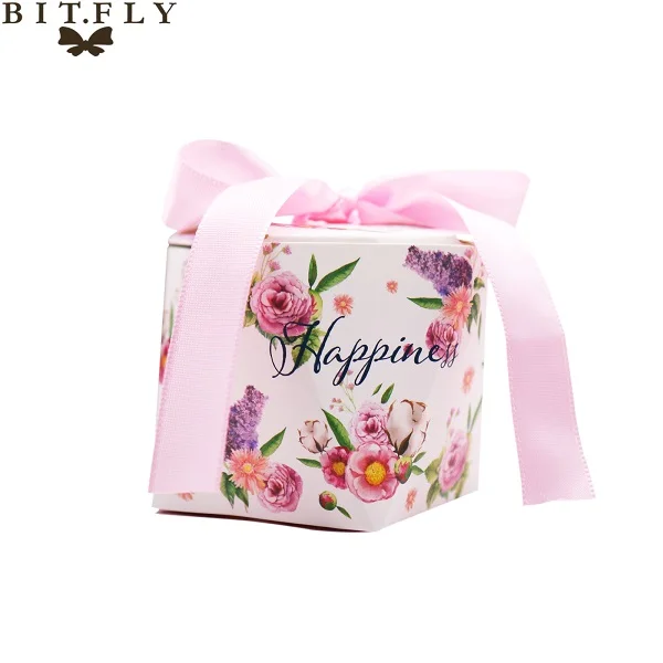 Flower Бит. Летающий День Рождения вечерние украшения Единорог бумажная коробка конфет с ленты для свадебного украшения Розовый фламинго коробка шоколада поставки - Цвет: Flower