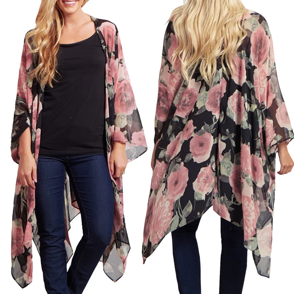 Новинка шифоновый Кардиган большого размера женская летняя шаль кимоно с
