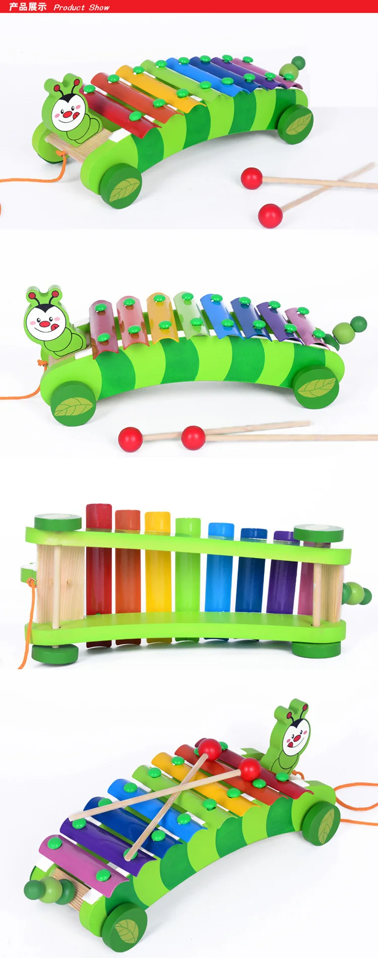 Wooden Early Education Caterpillar Knock Piano Toy Early Childhood Music Box CHILDREN'S Toy Wholesale