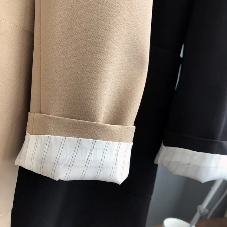 Neploe Solid Vintage Office Work Style Blazer Women Solid Nothed Single-breasted Coat Loose Wild Autumn Mid Long Coat 45894
