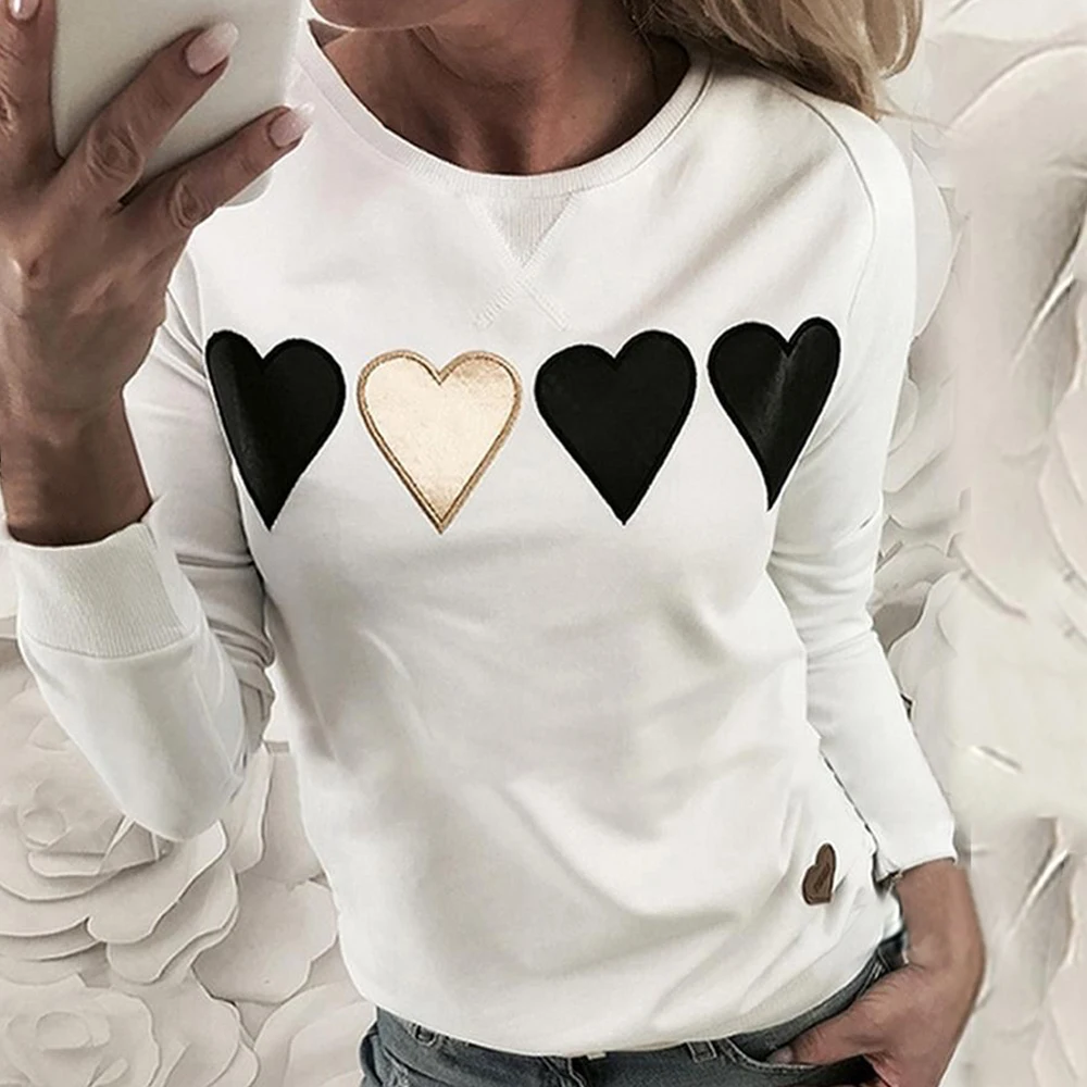 LASPERAL Fashion Women's Casual Sweatshirt Womens Long Sleeve Heart Print Hoodie Sweatshirt Jumper Hooded Pullover Tops