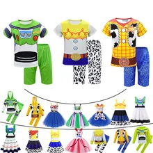 Для мальчиков и девочек Вечеринка История игрушек поставки Базз Лайтер футболки и шорты Вуди Хэллоуин косплей комбинезон Джесси платье Forky Bo Peep Tutu
