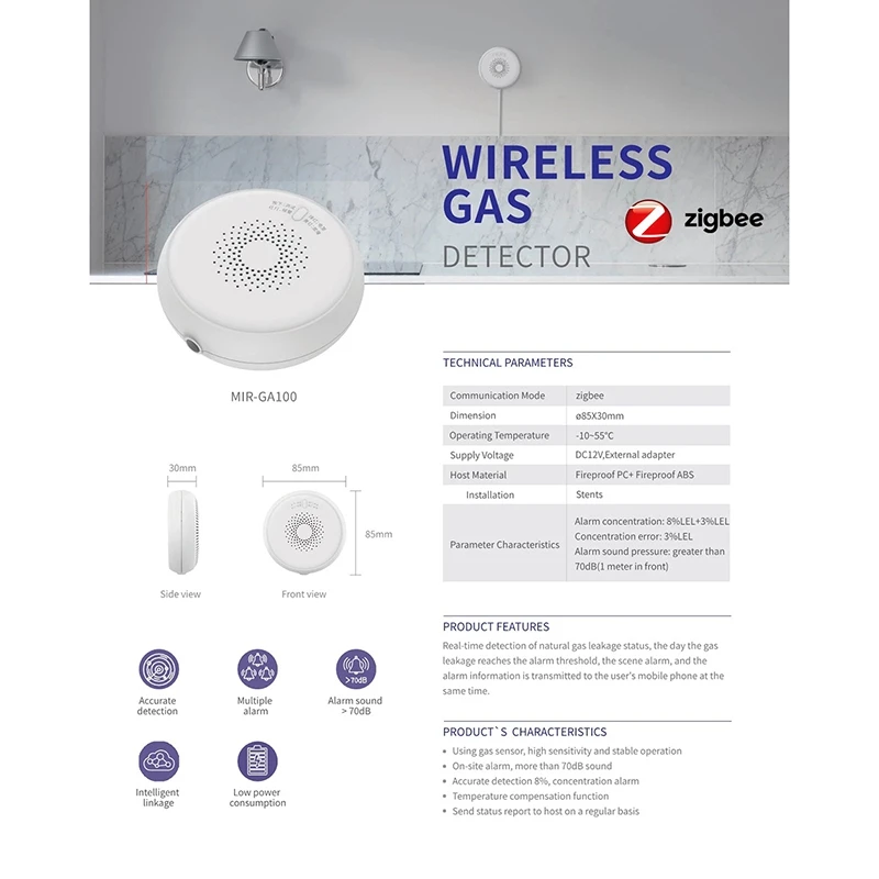 Для ZigBee Tuya детектор газа бытовой горючий газ натуральный CH4 утечки Тестер SmartLife