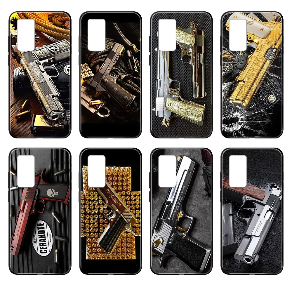 Desert Eagle 24K золотые пистолеты черный чехол для телефона корпус Huawei nova P Y 2 3 6 7 8 9 10 20 30