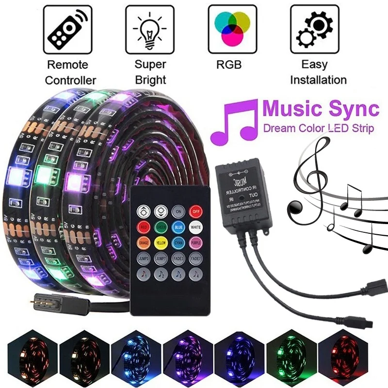

1M/2M/5M Music Led Light Can Play Songs 3528 RGB DC12V Home Decoration Led Bar Flexible Light Music Infrared with Remote Control